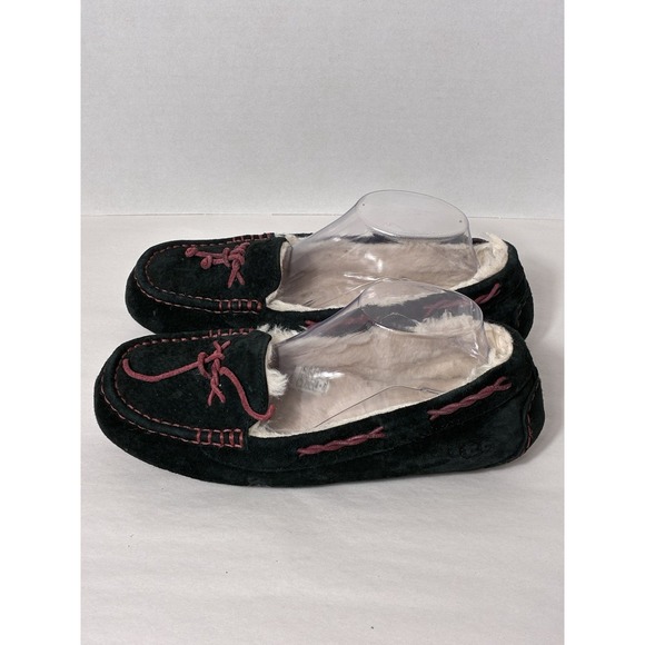 UGG Brett Moccasin Slippers Women's Sz 10 Black Faux Fur Lined Slip On - Picture 3 of 7